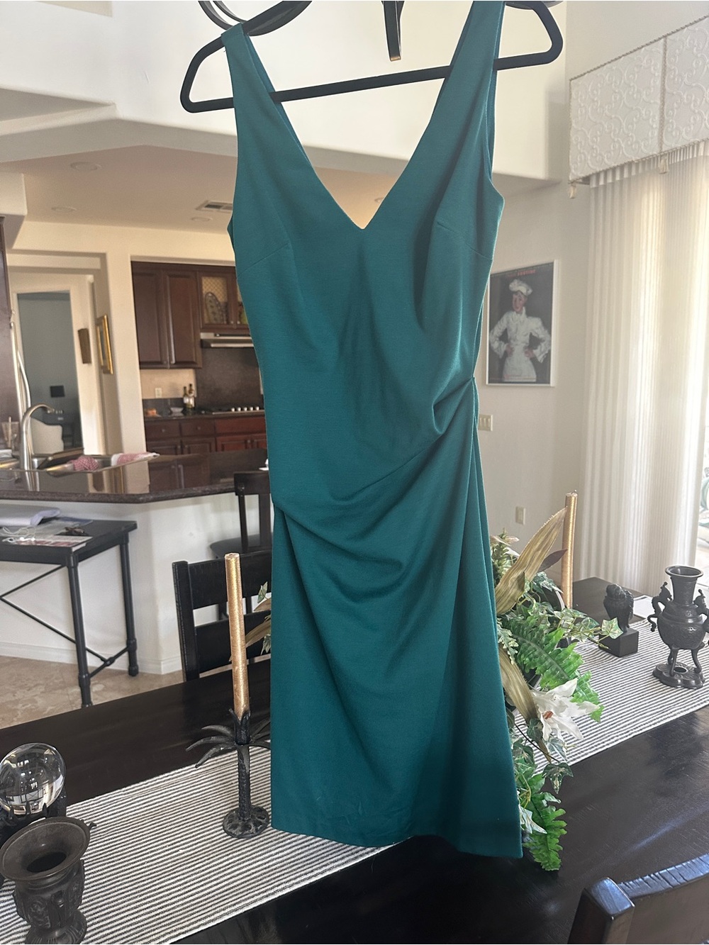 Nicole Miller Elegant Teal V-Neck Sheath Dress